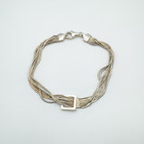 Sterling silver multi strand snake box chain bracelet with square buckle detail