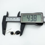 Black onyx drop earring measured at approximately 43.8mm long with digital callipers