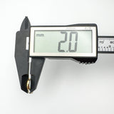 Caliper measurement showing pendant depth of 2.0mm in 9ct gold