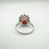 Underside view showing base of sterling silver setting and carnelian