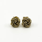 Vintage 9ct gold knot stud earrings with textured knot design and butterfly backs