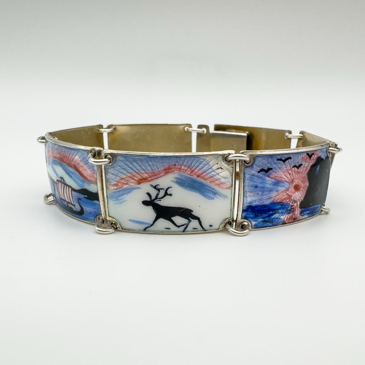 Vintage Norwegian Enamelled Bracelet in Sterling Silver 925