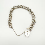 Sterling silver bracelet with open heart padlock clasp and safety chain fully extended