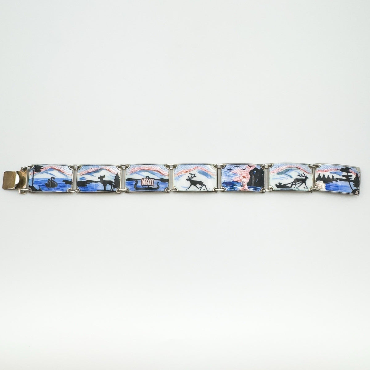 Vintage Norwegian Enamelled Bracelet in Sterling Silver 925
