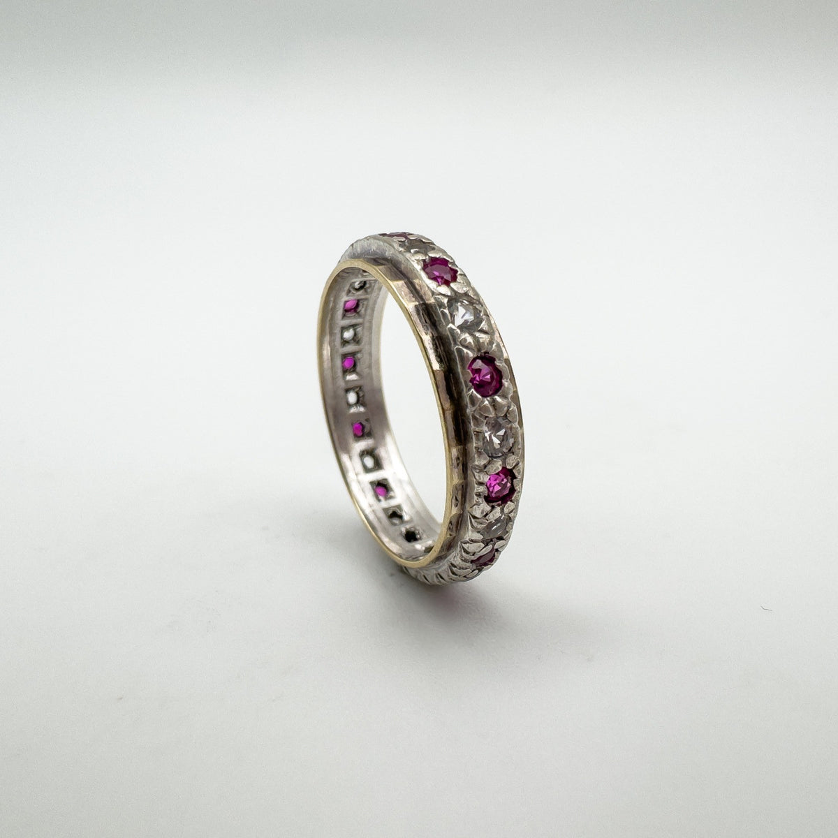 Vintage Pink & White Spinel Full Eternity Ring in 9ct Gold & Silver Size K - L