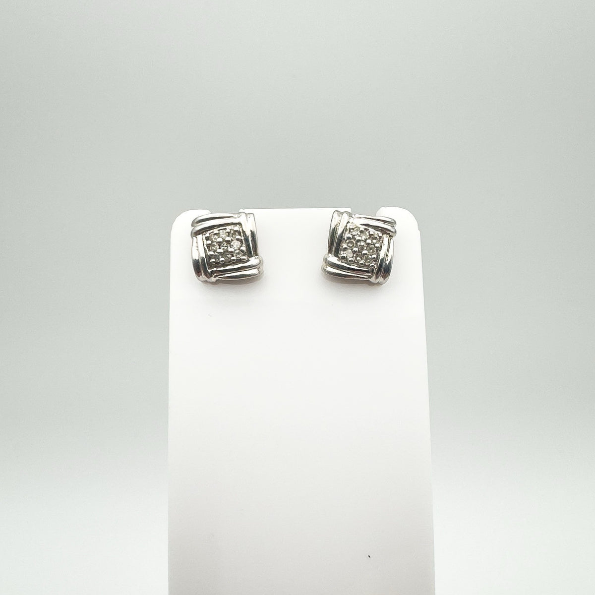 Natural Diamond Square Stud Earrings in Sterling Silver 925