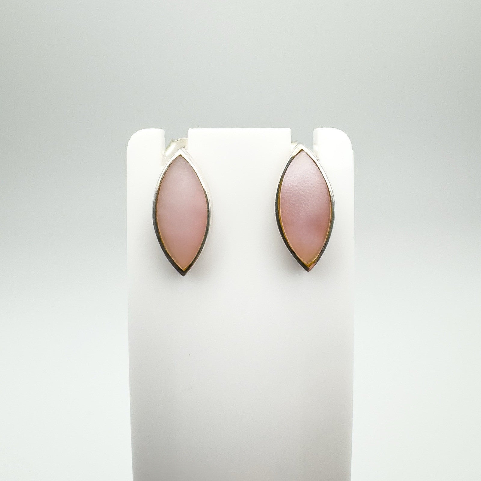 Marquis Pink Mother of Pearl Stud / Drop Earrings in Sterling Silver 925