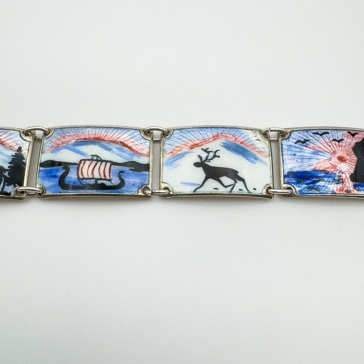 Vintage Norwegian Enamelled Bracelet in Sterling Silver 925