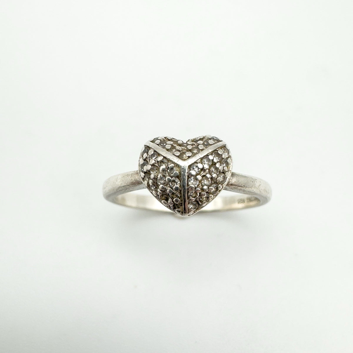 Puffy Diamond Heart Engagement Ring in Sterling Silver 925 Size N - O Stacking