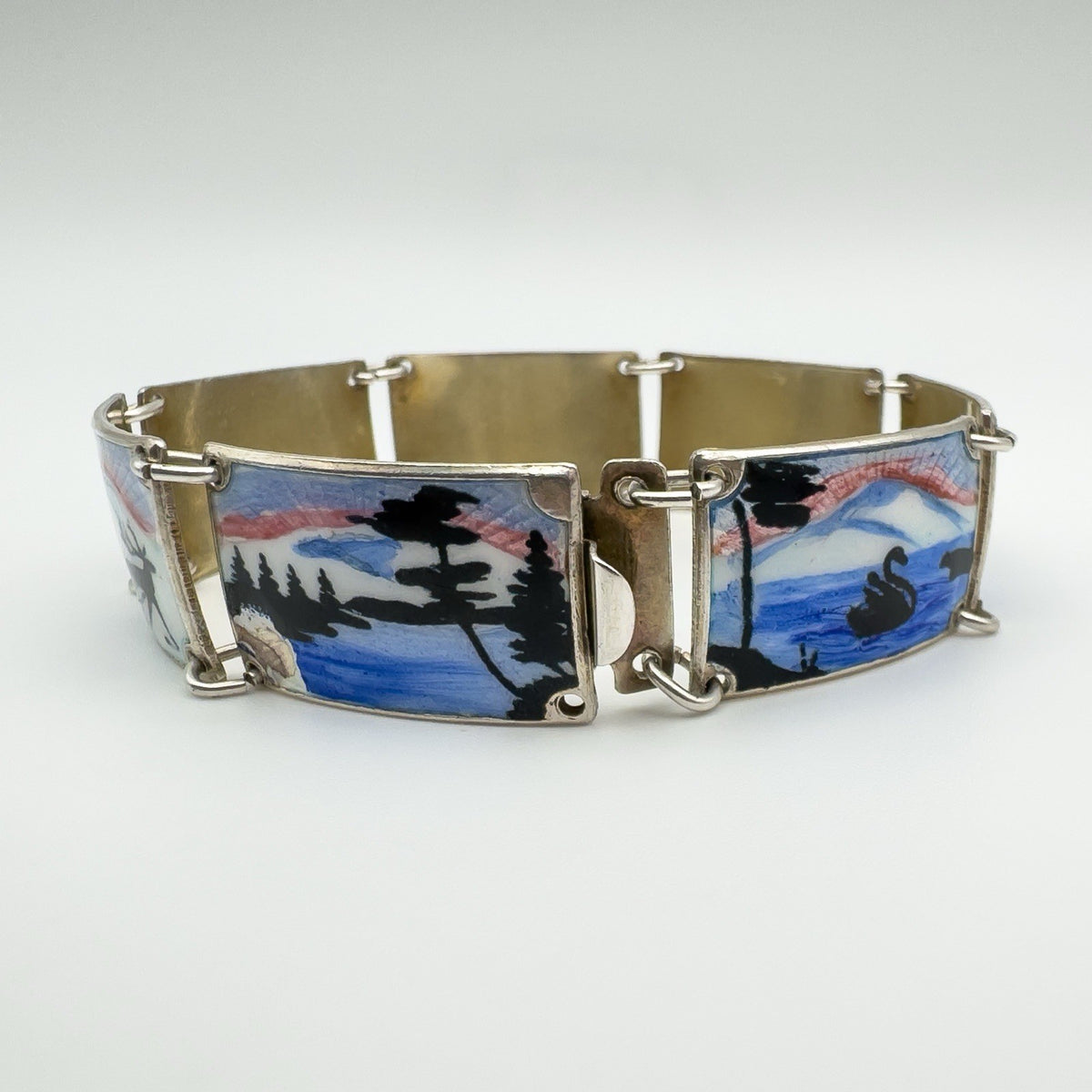 Vintage Norwegian Enamelled Bracelet in Sterling Silver 925