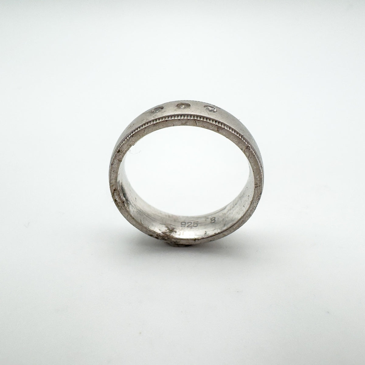 CZ Trilogy Matt Band / Ring Sterling Silver 925 Size P