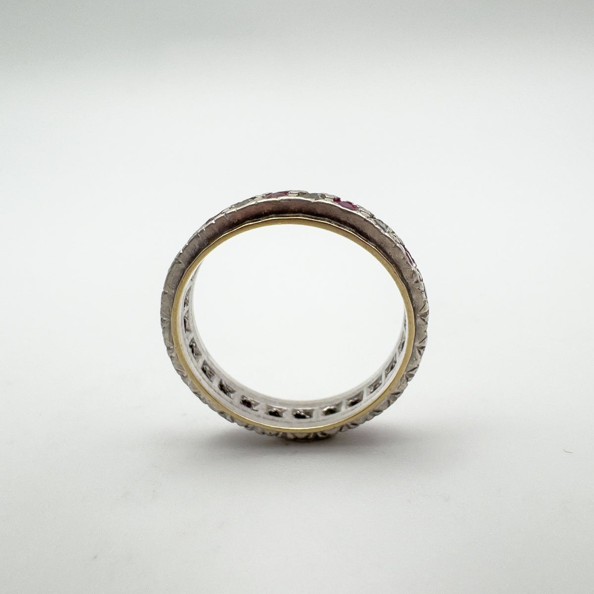Vintage Pink & White Spinel Full Eternity Ring in 9ct Gold & Silver Size K - L