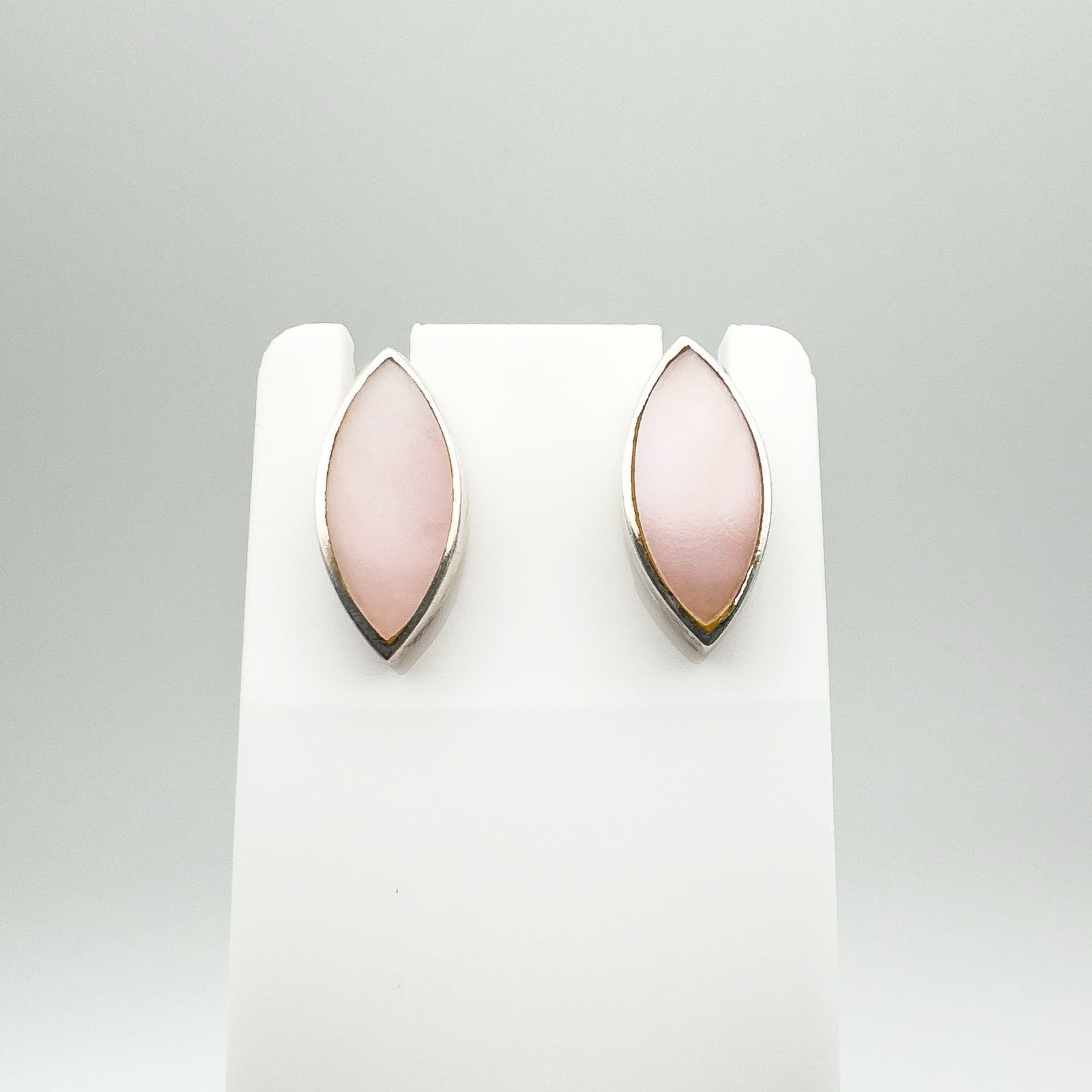 Marquis Pink Mother of Pearl Stud / Drop Earrings in Sterling Silver 925