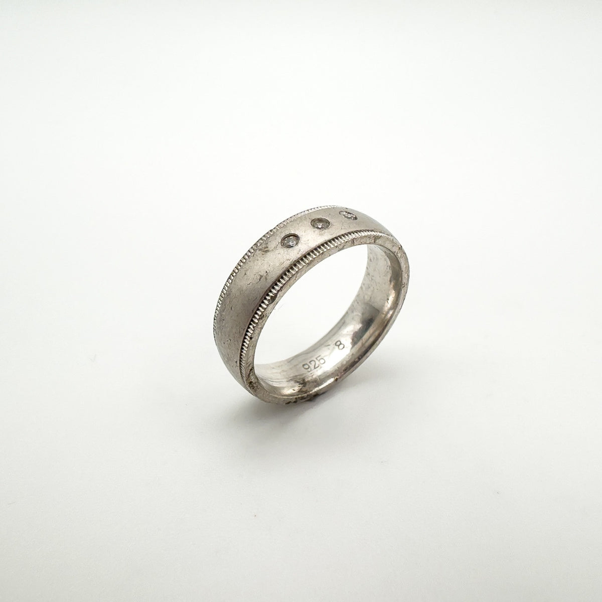 CZ Trilogy Matt Band / Ring Sterling Silver 925 Size P