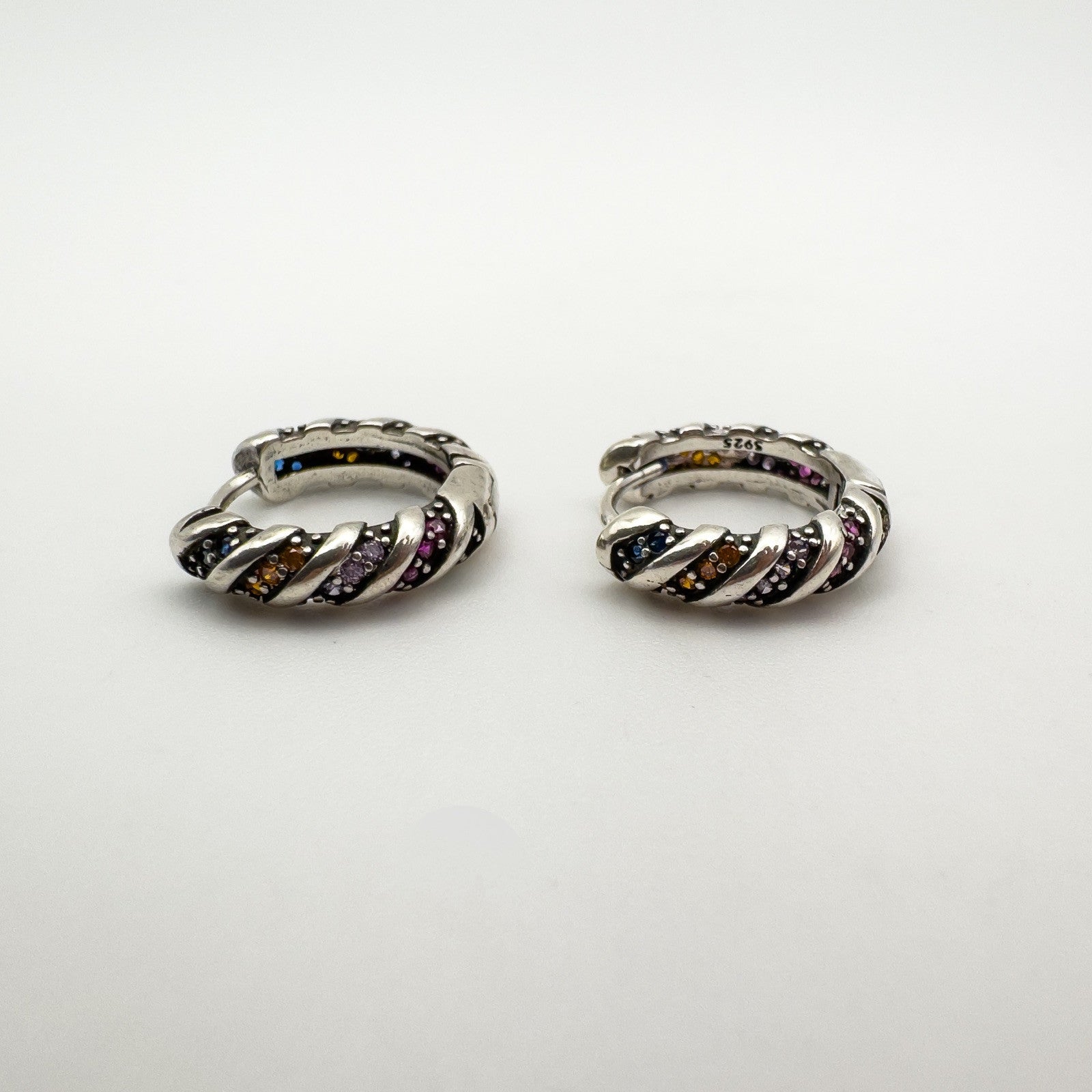 NEW Multicoloured CZ Mini Huggie Hoop Earrings in Sterling Silver 925