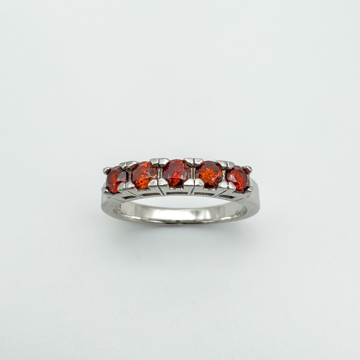 0.50ct Garnet 5 Stone Band / Ring in Sterling Silver 925 Size L
