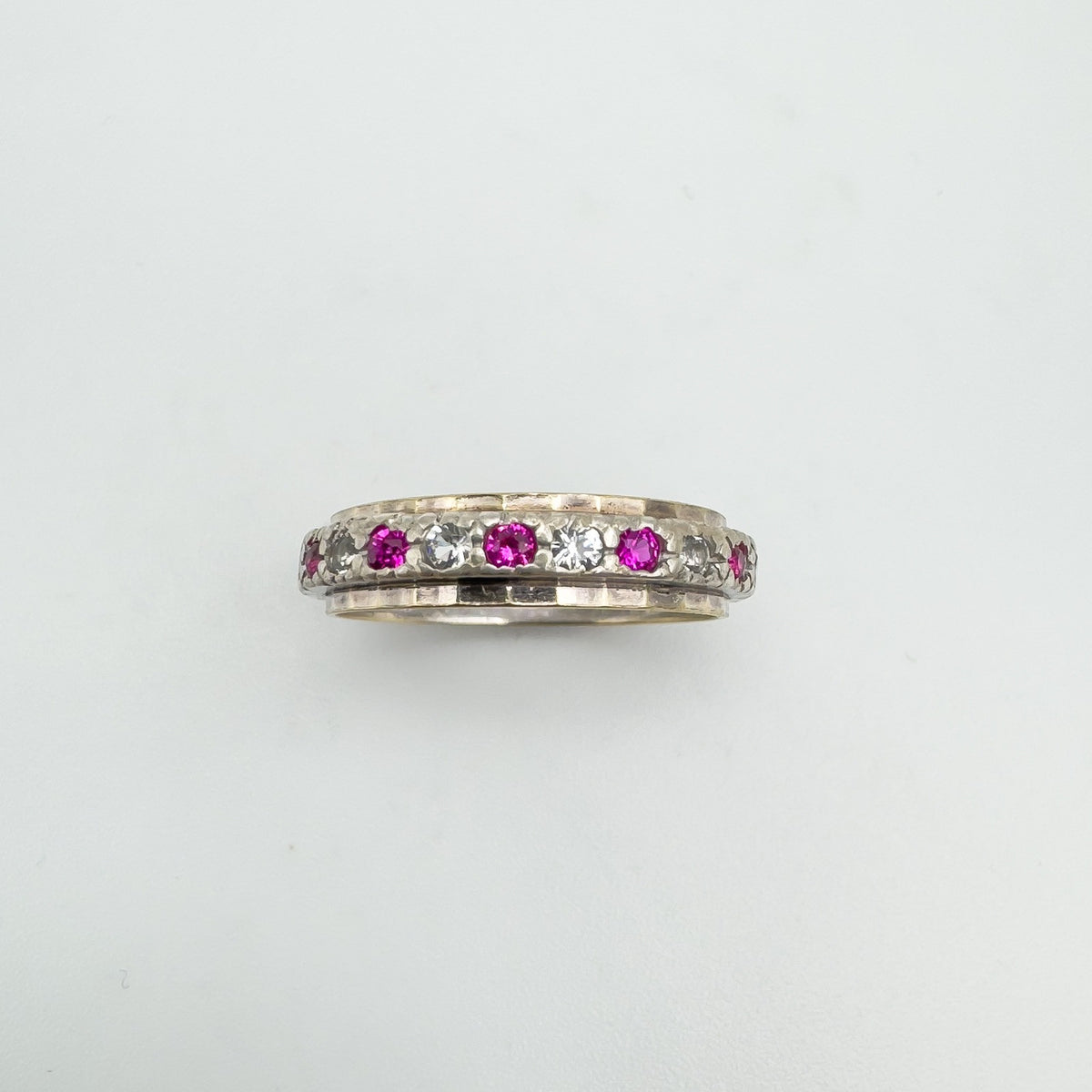 Vintage Pink & White Spinel Full Eternity Ring in 9ct Gold & Silver Size K - L