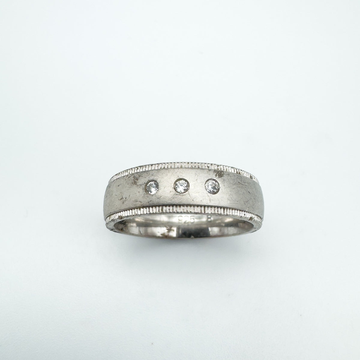 CZ Trilogy Matt Band / Ring Sterling Silver 925 Size P