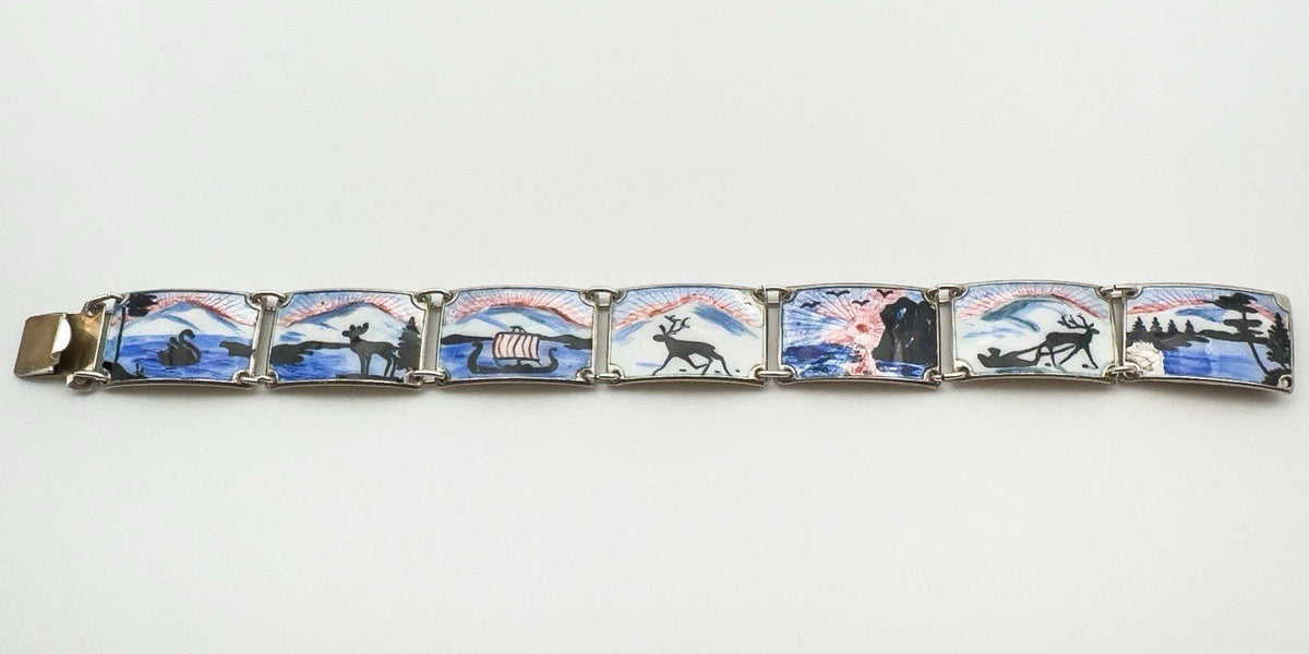 Vintage Norwegian Enamelled Bracelet in Sterling Silver 925