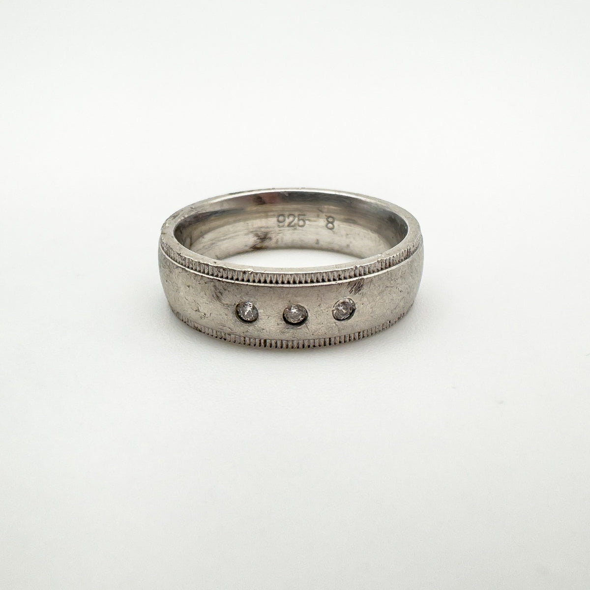 CZ Trilogy Matt Band / Ring Sterling Silver 925 Size P