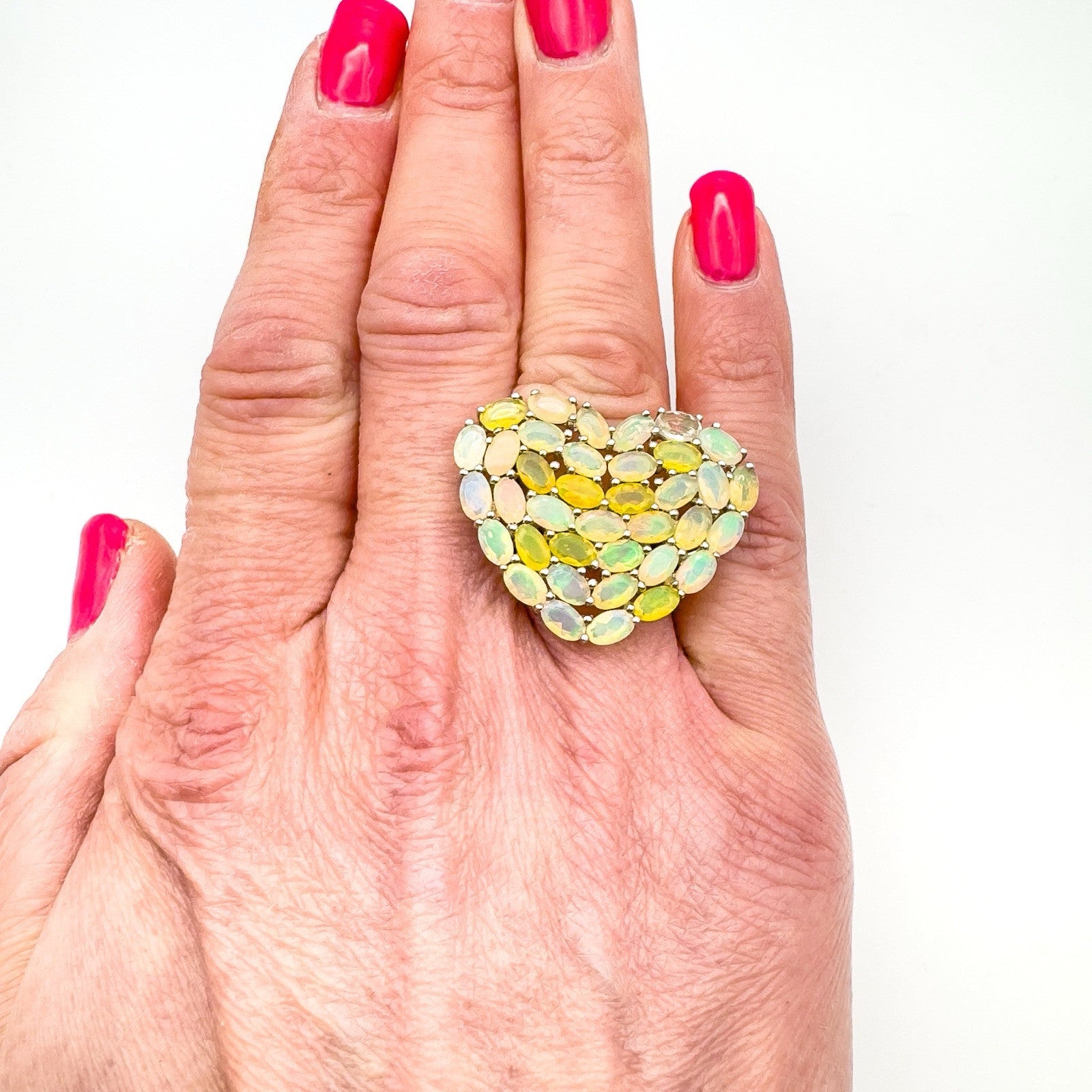 Huge 7.20ct Welo Fire Opal Heart Cocktail Ring in Sterling Silver 925 Size K - L