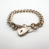Vintage Curb Links Bracelet with Heart Padlock in Sterling Silver (London 1978)