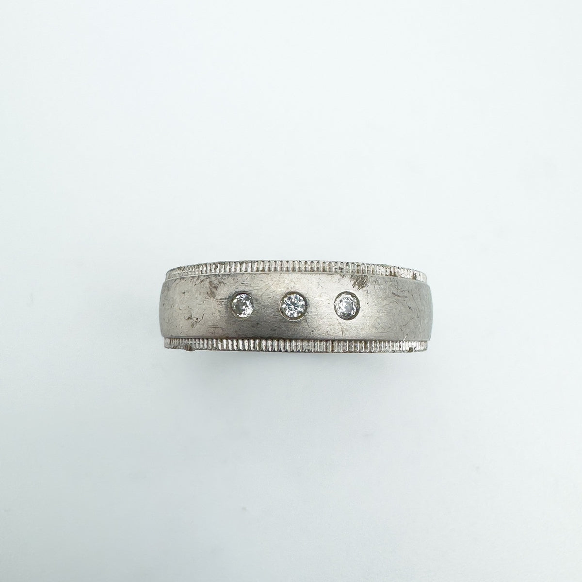 CZ Trilogy Matt Band / Ring Sterling Silver 925 Size P