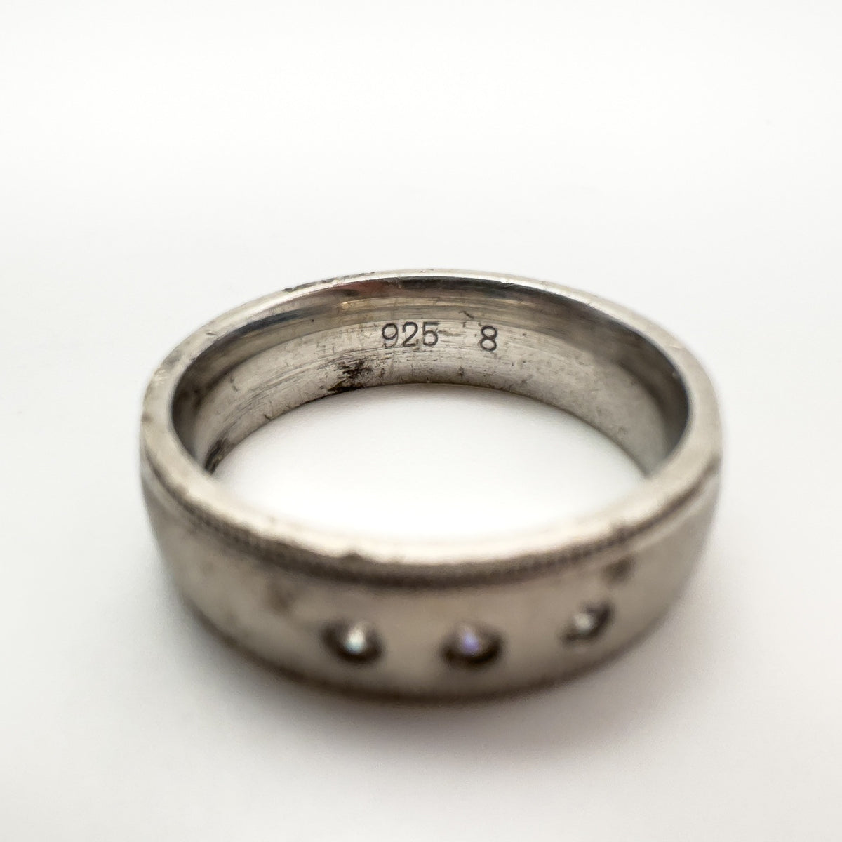 CZ Trilogy Matt Band / Ring Sterling Silver 925 Size P