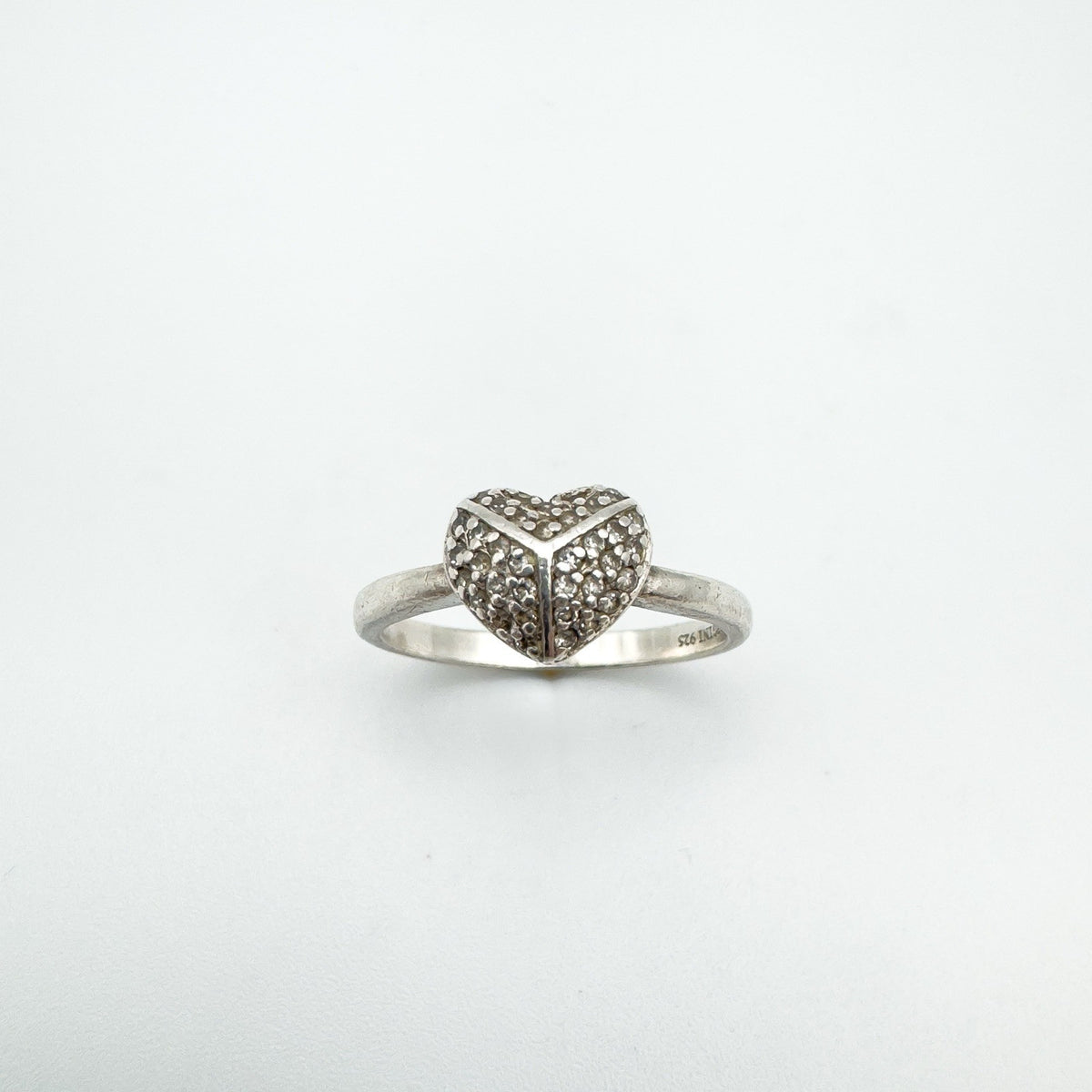 Puffy Diamond Heart Engagement Ring in Sterling Silver 925 Size N - O Stacking