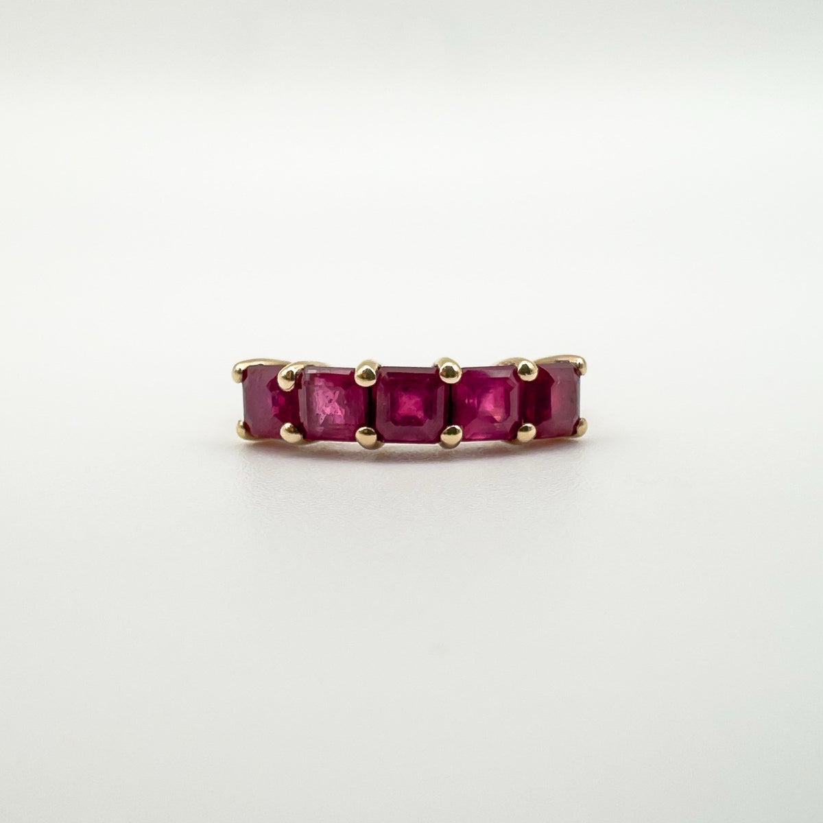 Chunky 9ct Gold 2.35ct Ruby 5 Stone Ring Size O - P Wedding Eternity Stacking