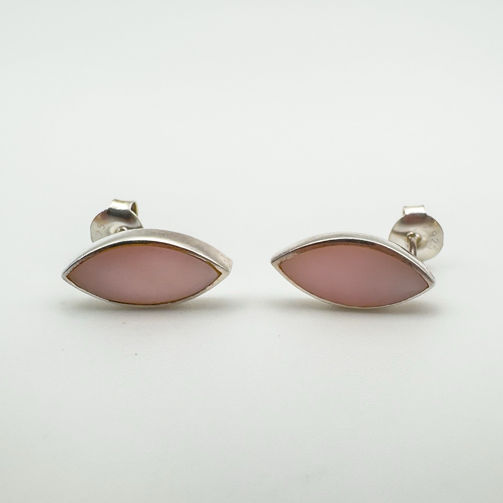 Marquis Pink Mother of Pearl Stud / Drop Earrings in Sterling Silver 925