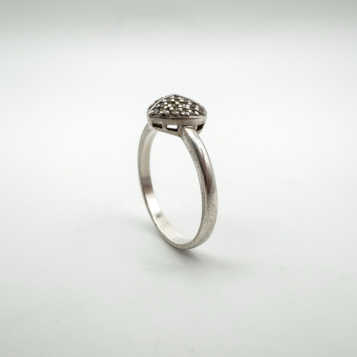 Puffy Diamond Heart Engagement Ring in Sterling Silver 925 Size N - O Stacking