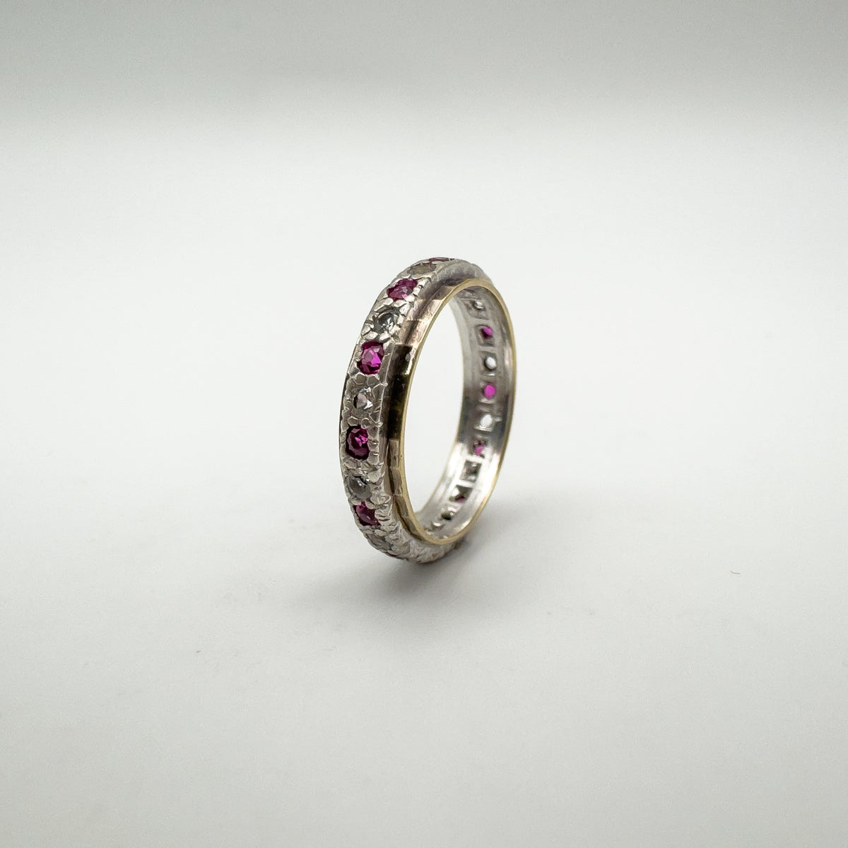 Vintage Pink & White Spinel Full Eternity Ring in 9ct Gold & Silver Size K - L