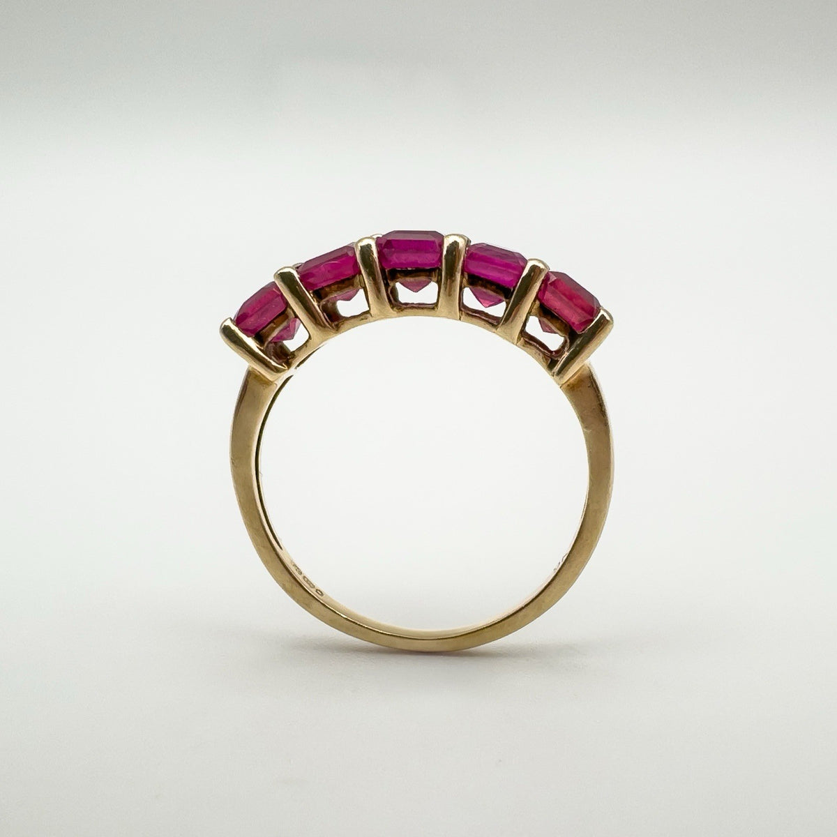 Chunky 9ct Gold 2.35ct Ruby 5 Stone Ring Size O - P Wedding Eternity Stacking