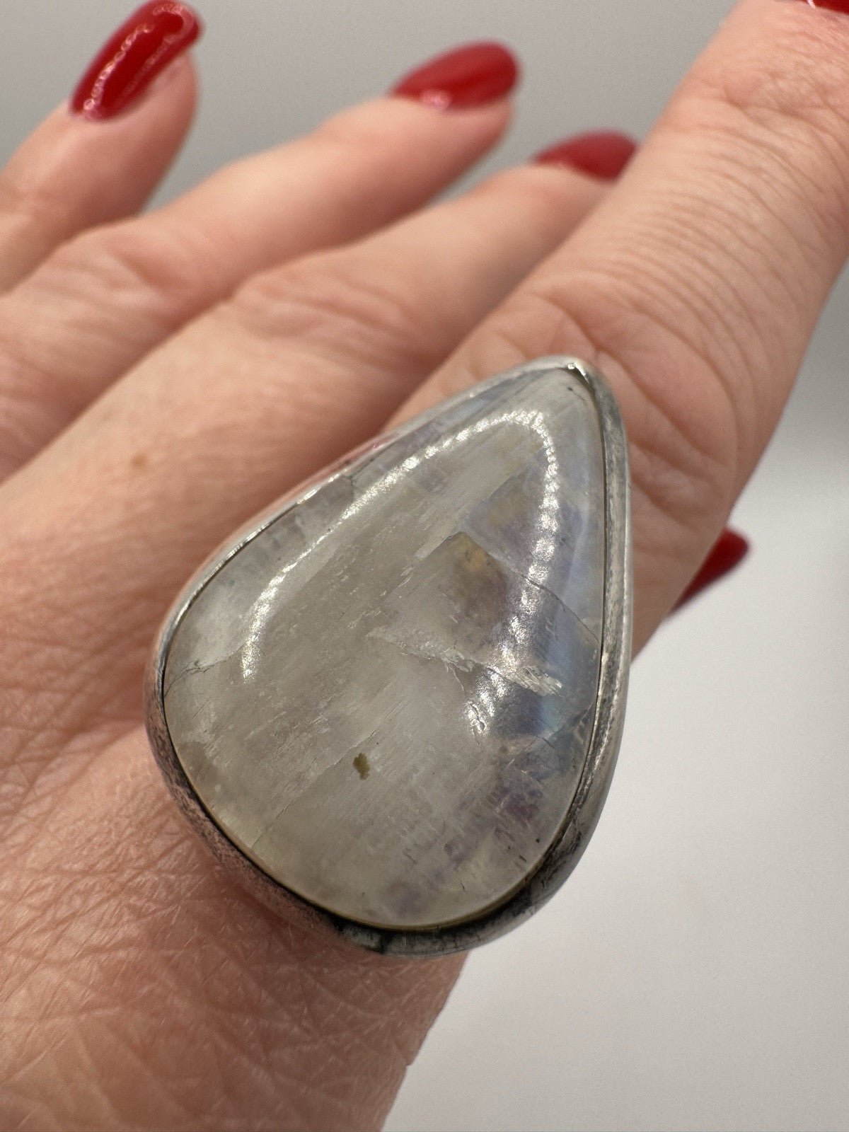 Huge 17ct Moonstone Solitaire Ring in Sterling Silver 925 Size N - O Heavy 10g