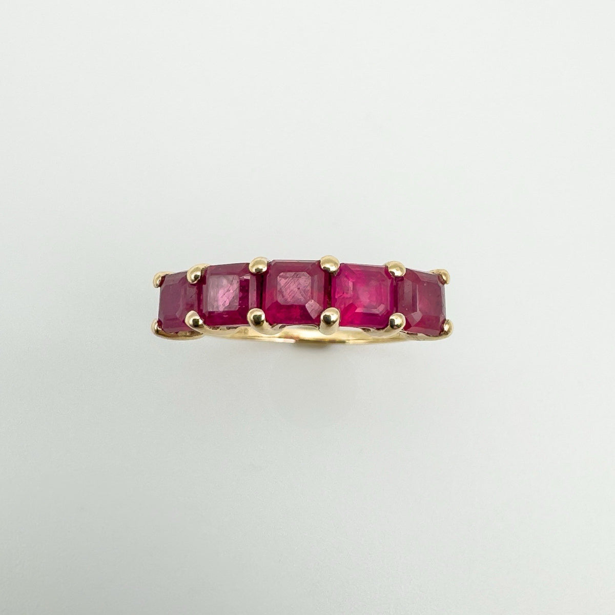 Chunky 9ct Gold 2.35ct Ruby 5 Stone Ring Size O - P Wedding Eternity Stacking