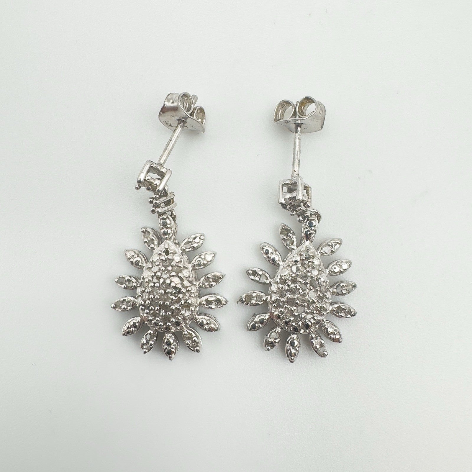 Natural Diamond Dangle / Drop Earrings in Sterling Silver 925