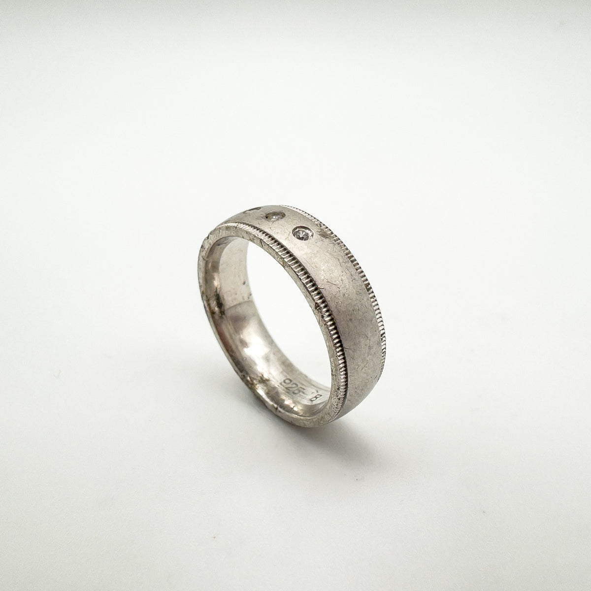 CZ Trilogy Matt Band / Ring Sterling Silver 925 Size P