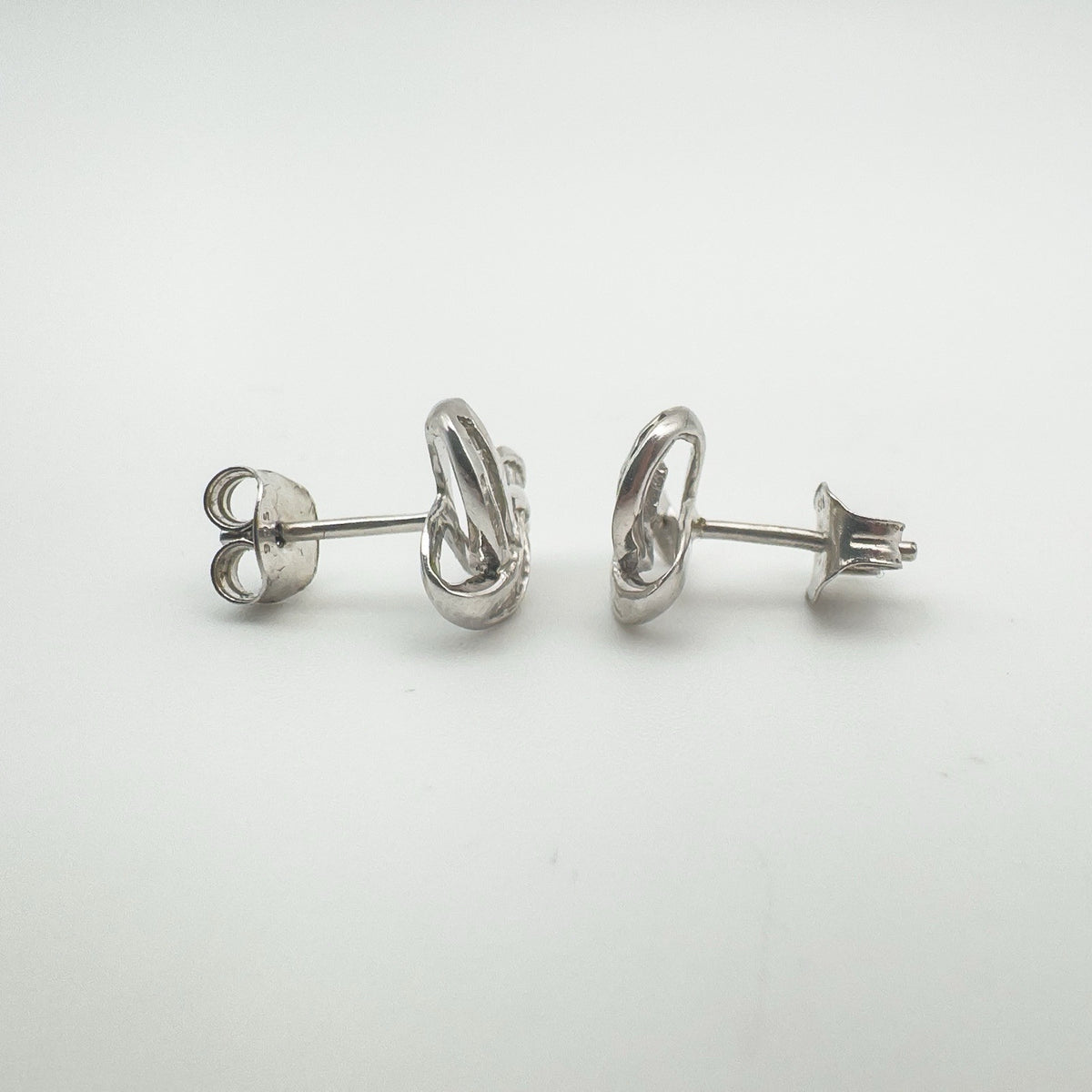 Natural Diamond Lovers Knot Stud Earrings in Sterling Silver 925 NEW
