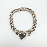 Vintage Curb Links Bracelet with Heart Padlock in Sterling Silver (London 1978)
