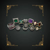 Assorted vintage gemstone rings in art deco mobile banner design