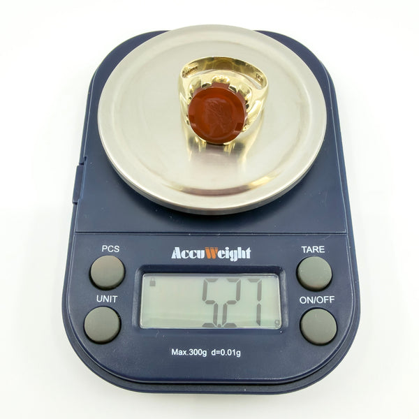 Vintage 9ct Gold Carnelian Intaglio Signet Ring 375 Size U - V