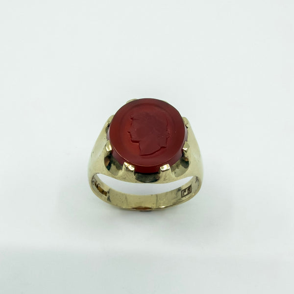 Vintage 9ct Gold Carnelian Intaglio Signet Ring 375 Size U - V
