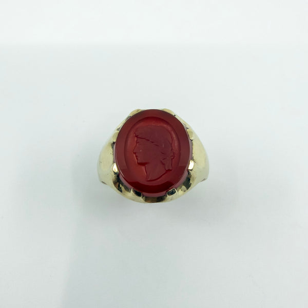 Vintage 9ct Gold Carnelian Intaglio Signet Ring 375 Size U - V