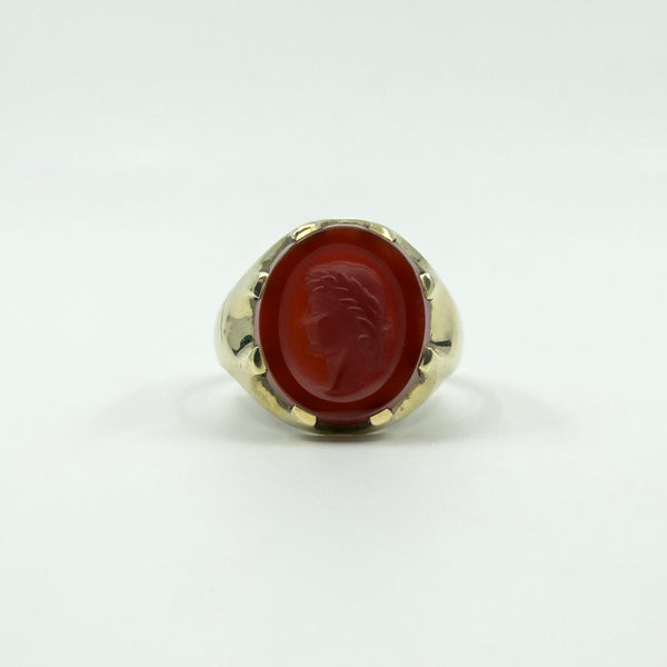 Vintage 9ct Gold Carnelian Intaglio Signet Ring 375 Size U - V