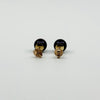 Back view of cultured black pearl stud earrings showing 9ct gold butterfly backs and 375 stamp