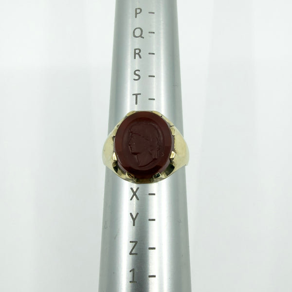 Vintage 9ct Gold Carnelian Intaglio Signet Ring 375 Size U - V