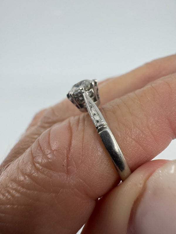 Antique Platinum 0.90ct Old Cut Diamond Solitaire Ring 950 Size I - J