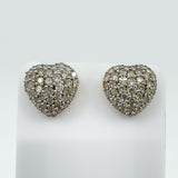 Vintage 9ct Pave Diamond Puffy Heart Stud Earrings 375