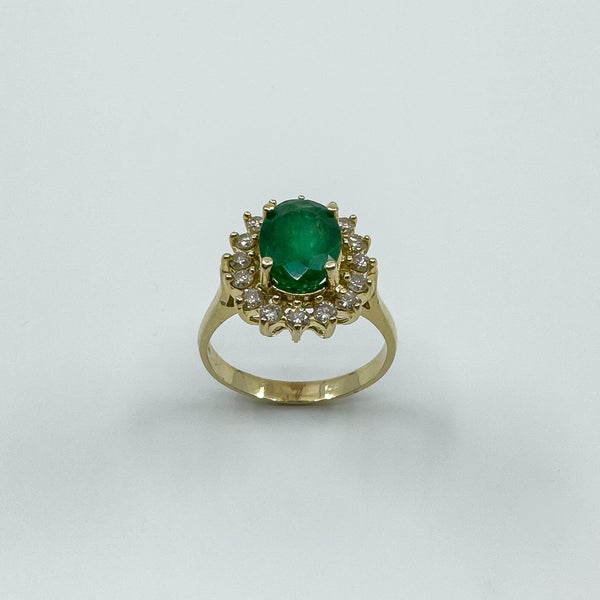 14ct Gold 1.77ct Emerald & Diamond Cluster Ring 585 Size N Engagement Stacking
